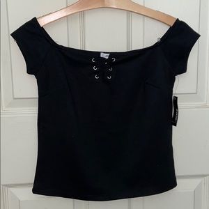 Black Semi Off the Shoulder Top, Size XS